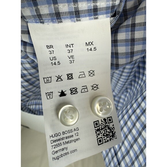 HUGO Hugo Boss Kenno Checkered Slim Fit Dress Shirt Size: 14.5 NWT - Picture 4 of 7